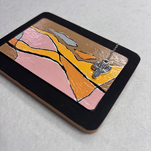Abstract Painting Mini Tan Pink Orange Cactus Charm 3 x 4 inches Golden Hill - Picture 3 of 7